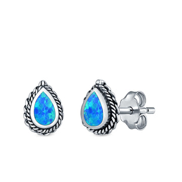 Pear Shape Stud Earrings Lab Created Blue Opal 925 Sterling Silver (6mm)